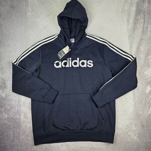 New Adidas Signature Blue Pullover Hooded Sweatshirt Hoodie Men's XL 3 Stripe